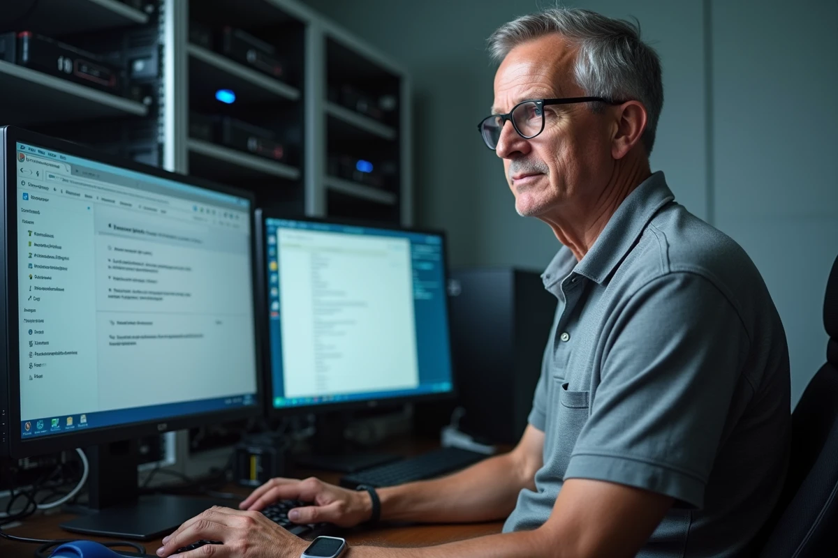 Administrateur informatique configurant la messagerie Roundcube dans un bureau technique d'un établissement scolaire de l'académie Aix-Marseille