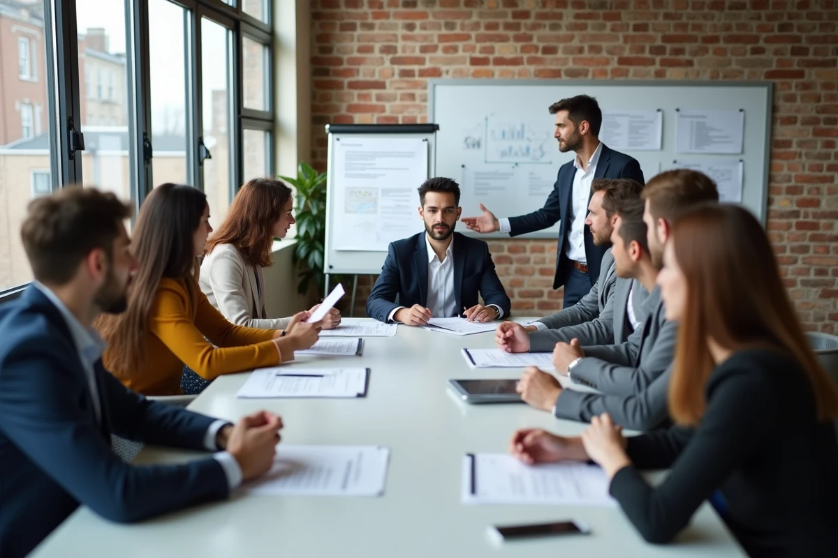 Groupe diversifié participant à un atelier en salle lumineuse