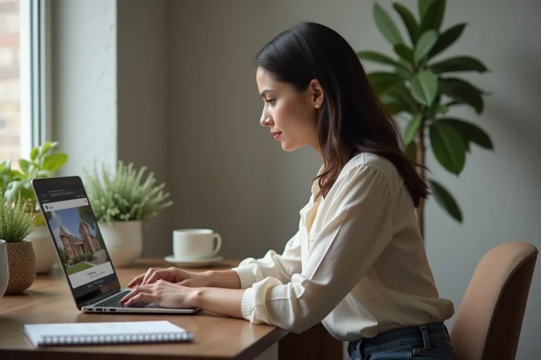 Femme concentrée sur son ordinateur dans un bureau moderne