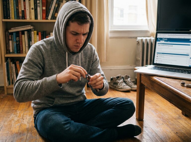 Jeune homme démontant sa vape pour diagnostiquer une panne dans son appartement